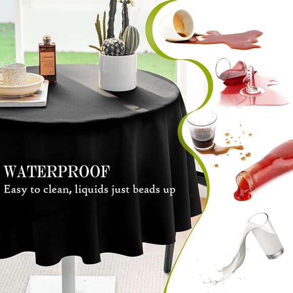 60 Inch Round Tablecloth – Black Polyester, Fits Max 50 Inch Diameter Table Top - Picture 3 of 7